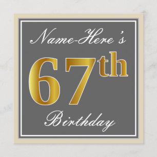 Elegant, grijs, Faux Gold 67th Birthday + naam Kaart