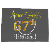 Elegant, grijs, Faux Gold 67th Birthday + naam Large Cadeautasje (Achterkant)