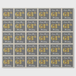 Elegant, grijs, Faux Gold 68th Birthday + naam Cadeaupapier