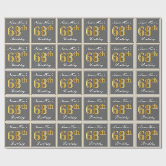 Elegant, grijs, Faux Gold 68th Birthday + naam Cadeaupapier (Vlak)
