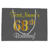 Elegant, grijs, Faux Gold 68th Birthday + naam Groot Cadeauzakje (Achterkant)
