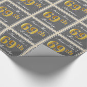 Elegant, grijs, Faux Gold 69th Birthday + naam Cadeaupapier (Hoek)
