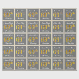 Elegant, grijs, Faux Gold 69th Birthday + naam Cadeaupapier