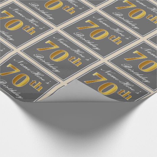 Elegant, grijs, Faux Gold 70th Birthday + naam Cadeaupapier (Hoek)