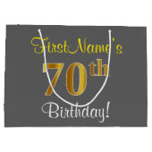 Elegant, grijs, Faux Gold 70th Birthday + naam Large Cadeautasje (Achterkant)