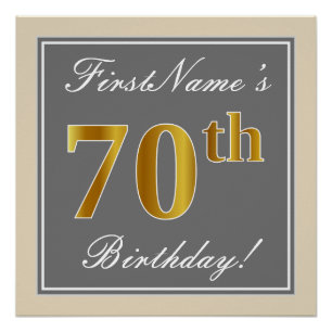 Elegant, grijs, Faux Gold 70th Birthday + naam Perfect Poster