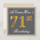 Elegant, grijs, Faux Gold 71st Birthday + naam Kaart (Voorkant / Achterkant)