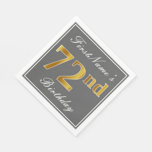 Elegant Grijs, Faux Gold 72e Verjaardag; Aangepast Servetten (Hoek)