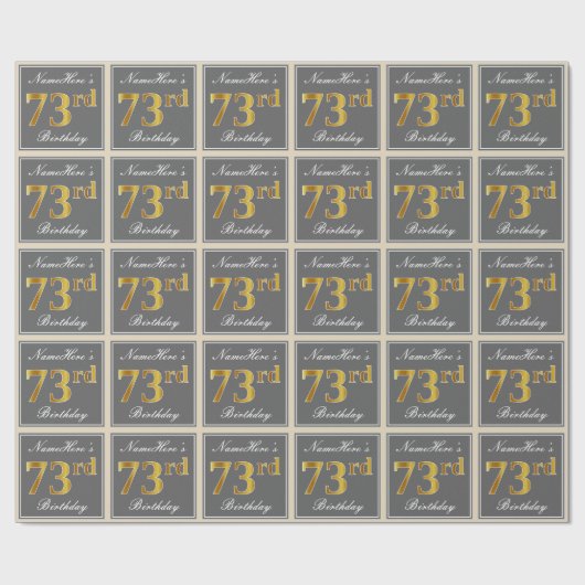 Elegant, grijs, Faux Gold 73rd Birthday + naam Cadeaupapier (Vlak)