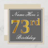 Elegant, grijs, Faux Gold 73rd Birthday + naam Kaart (Voorkant / Achterkant)