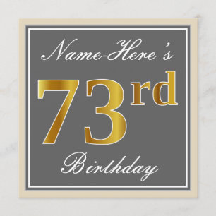 Elegant, grijs, Faux Gold 73rd Birthday + naam Kaart