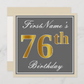 Elegant, grijs, Faux Gold 76th Birthday + naam Kaart (Voorkant / Achterkant)