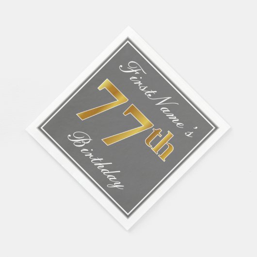 Elegant Grijs, Faux Gold 77e Verjaardag; Aangepast Servet (Hoek)