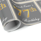 Elegant, grijs, Faux Gold 77th Birthday + naam Cadeaupapier (Rol Hoek)