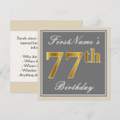 Elegant, grijs, Faux Gold 77th Birthday + naam Kaart (Voorkant / Achterkant)