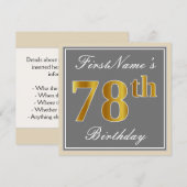Elegant, grijs, Faux Gold 78th Birthday + naam Kaart (Voorkant / Achterkant)