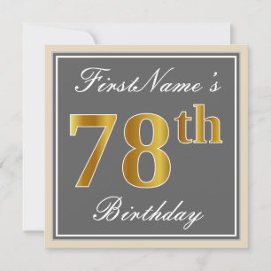 Elegant, grijs, Faux Gold 78th Birthday + naam Kaart