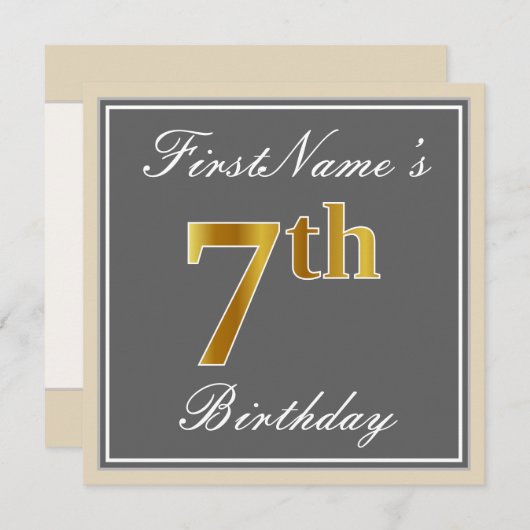 Elegant, grijs, Faux Gold 7th Birthday; aangepaste Kaart (Voorkant / Achterkant)