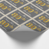 Elegant, grijs, Faux Gold 80th Birthday + naam Cadeaupapier (Hoek)