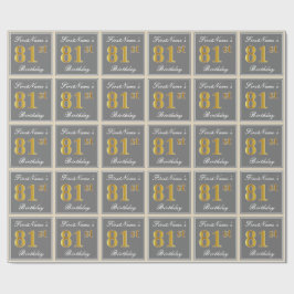 Elegant, grijs, Faux Gold 81st Birthday + naam Cadeaupapier