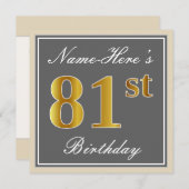 Elegant, grijs, Faux Gold 81st Birthday + naam Kaart (Voorkant / Achterkant)