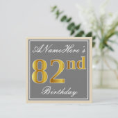 Elegant, grijs, Faux Gold 82e verjaardag + naam Kaart (Staand voorkant)