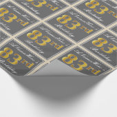 Elegant, grijs, Faux Gold 83rd Birthday + naam Cadeaupapier (Hoek)