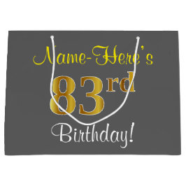 Elegant, grijs, Faux Gold 83rd Birthday + naam Large Cadeautasje