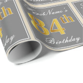 Elegant, grijs, Faux Gold 84th Birthday + naam Cadeaupapier (Rol Hoek)