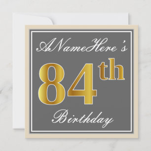 Elegant, grijs, Faux Gold 84th Birthday + naam Kaart
