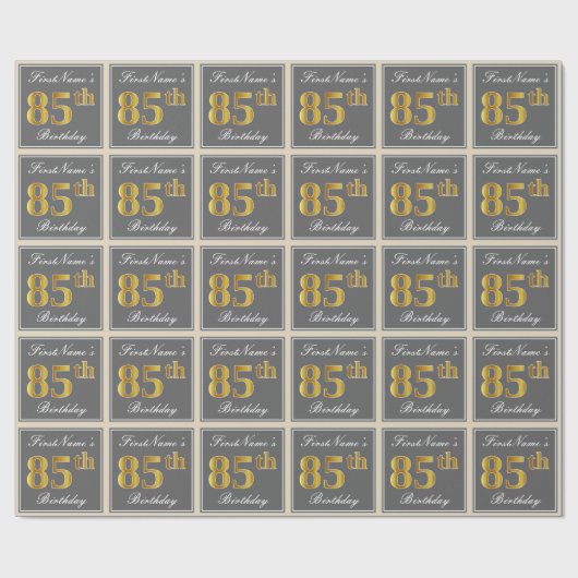 Elegant, grijs, Faux Gold 85th Birthday + naam Cadeaupapier (Vlak)