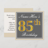 Elegant, grijs, Faux Gold 85th Birthday + naam Kaart (Voorkant / Achterkant)