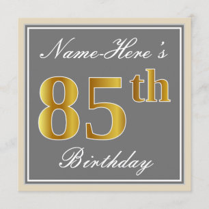 Elegant, grijs, Faux Gold 85th Birthday + naam Kaart