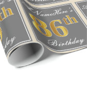 Elegant, grijs, Faux Gold 86th Birthday + naam Cadeaupapier (Rol Hoek)
