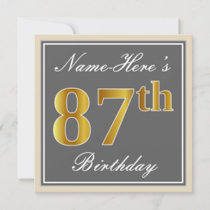 Elegant, grijs, Faux Gold 87th Birthday + naam Kaart