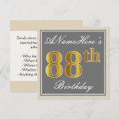 Elegant, grijs, Faux Gold 88th Birthday + naam Kaart (Voorkant / Achterkant)