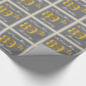Elegant, grijs, Faux Gold 89th Birthday + naam Cadeaupapier (Hoek)