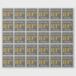 Elegant, grijs, Faux Gold 89th Birthday + naam Cadeaupapier