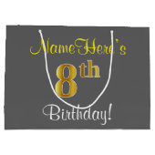 Elegant, grijs, Faux Gold 8th Birthday; aangepaste Groot Cadeauzakje (Achterkant)