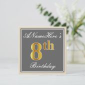 Elegant, grijs, Faux Gold 8th Birthday; aangepaste Kaart (Staand voorkant)