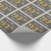 Elegant, grijs, Faux Gold 90th Birthday + naam Cadeaupapier (Hoek)