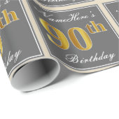 Elegant, grijs, Faux Gold 90th Birthday + naam Cadeaupapier (Rol Hoek)