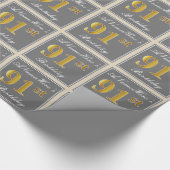 Elegant, grijs, Faux Gold 91st Birthday + naam Cadeaupapier (Hoek)