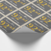 Elegant, grijs, Faux Gold 92nd Birthday + naam Cadeaupapier (Hoek)