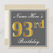 Elegant, grijs, Faux Gold 93rd Birthday + naam Kaart (Voorkant / Achterkant)