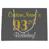 Elegant, grijs, Faux Gold 93rd Birthday + naam Large Cadeautasje (Voorkant)