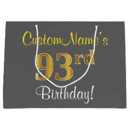 Elegant, grijs, Faux Gold 93rd Birthday + naam Large Cadeautasje