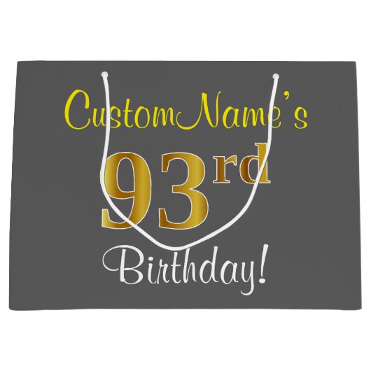 Elegant, grijs, Faux Gold 93rd Birthday + naam Large Cadeautasje (Voorkant)