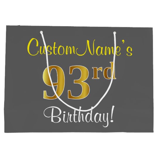 Elegant, grijs, Faux Gold 93rd Birthday + naam Large Cadeautasje (Achterkant)