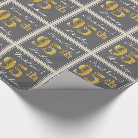 Elegant, grijs, Faux Gold 95th Birthday + naam Cadeaupapier (Hoek)